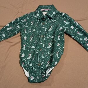 Test Of Time Christmas Dinosaur Button Onesie